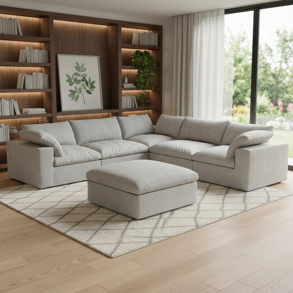 Light Gray Linen Blend Modular L Shaped Six Piece Corner Sectional With Ottoman HomeRoots