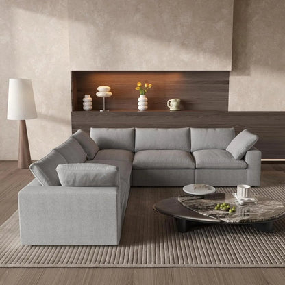 Light Gray Linen Blend Modular L Shaped Five Piece Corner Sectional HomeRoots