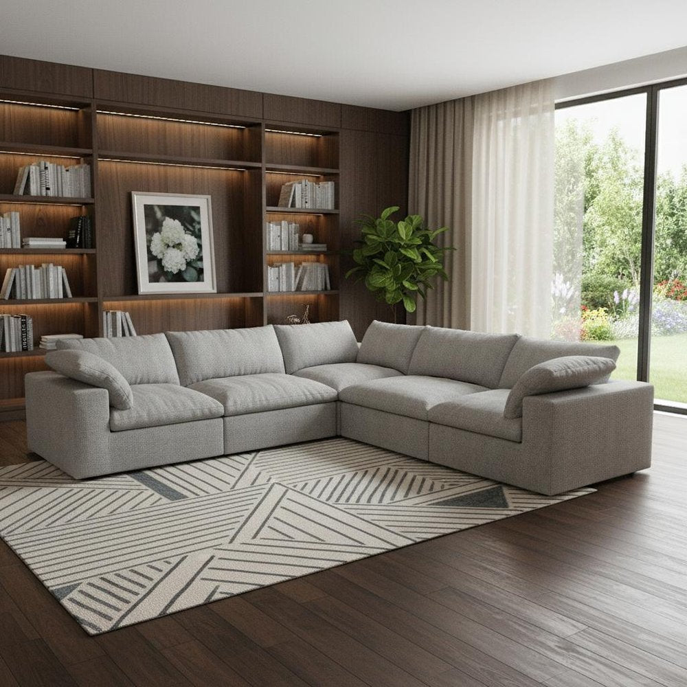 Light Gray Linen Blend Modular L Shaped Five Piece Corner Sectional HomeRoots