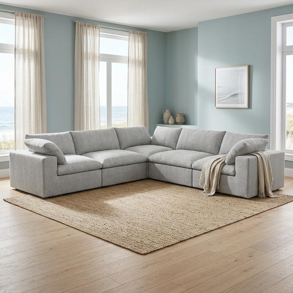 Light Gray Linen Blend Modular L Shaped Five Piece Corner Sectional HomeRoots