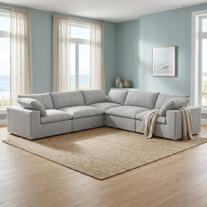 Light Gray Linen Blend Modular L Shaped Five Piece Corner Sectional HomeRoots