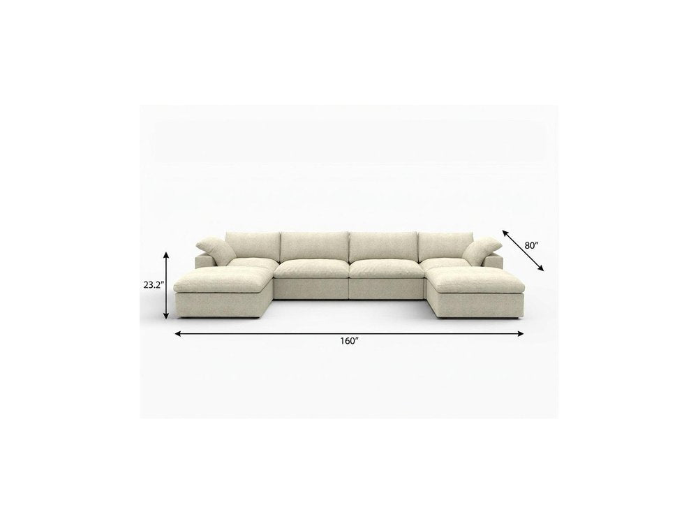 160" Khaki Linen Blend Modular Universal Sofa With Ottoman And Storage HomeRoots