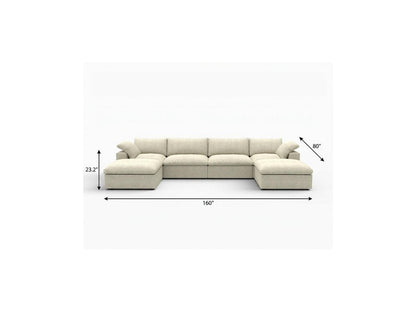 160" Khaki Linen Blend Modular Universal Sofa With Ottoman And Storage HomeRoots