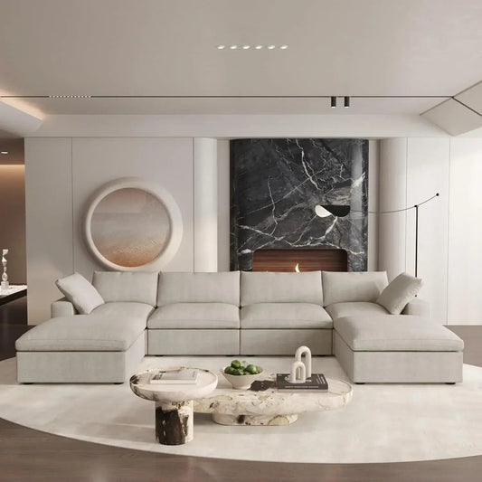 160" Khaki Linen Blend Modular Universal Sofa With Ottoman And Storage HomeRoots