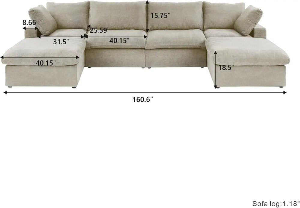 160" Khaki Linen Blend Modular Universal Sofa With Ottoman And Storage HomeRoots