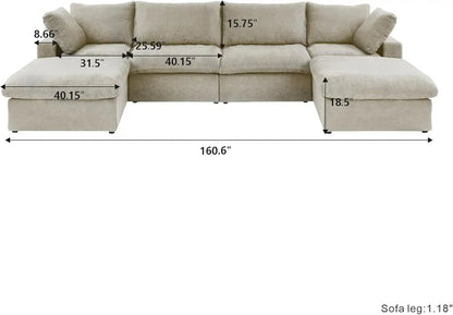 160" Khaki Linen Blend Modular Universal Sofa With Ottoman And Storage HomeRoots