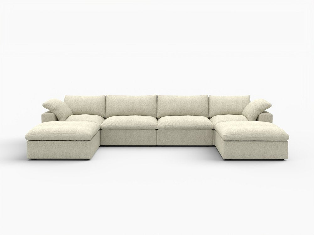 160" Khaki Linen Blend Modular Universal Sofa With Ottoman And Storage HomeRoots