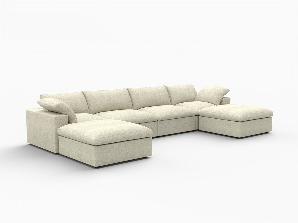 160" Khaki Linen Blend Modular Universal Sofa With Ottoman And Storage HomeRoots