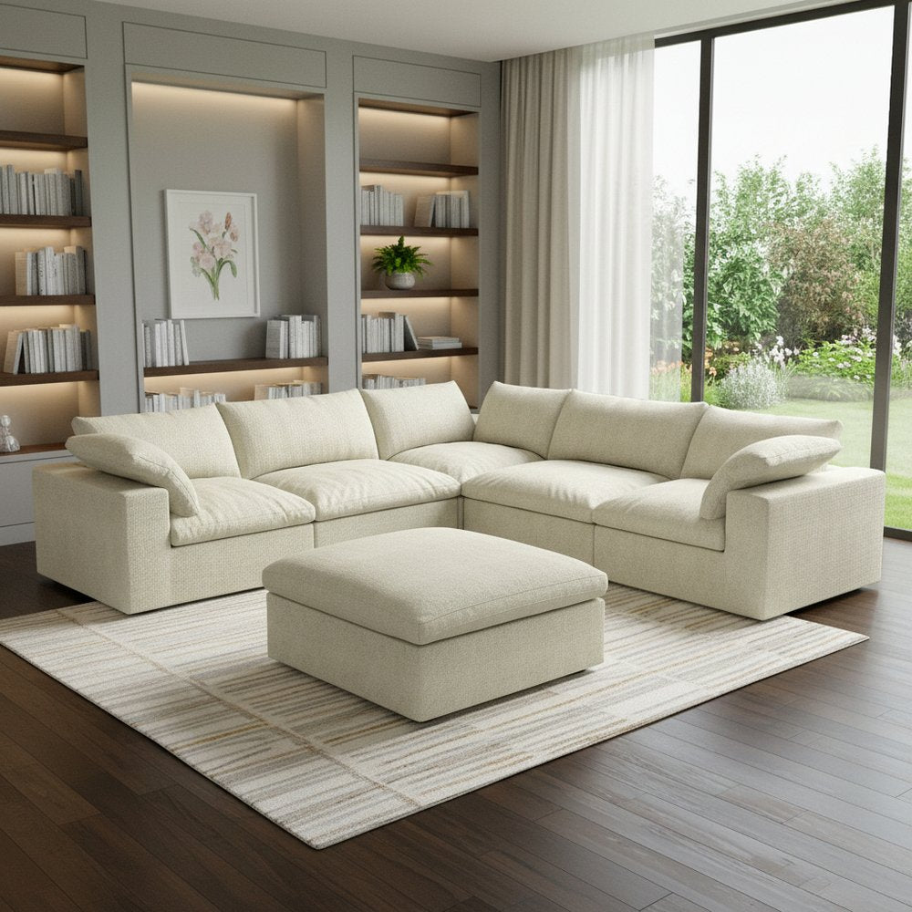 Khaki Linen Blend Modular L Shaped Six Piece Sofa and Chaise Sectional HomeRoots