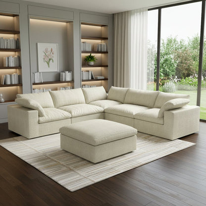 Khaki Linen Blend Modular L Shaped Six Piece Sofa and Chaise Sectional HomeRoots