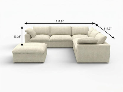 Khaki Linen Blend Modular L Shaped Six Piece Sofa and Chaise Sectional With Ottoman HomeRoots