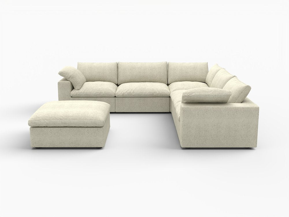 Khaki Linen Blend Modular L Shaped Six Piece Sofa and Chaise Sectional With Ottoman HomeRoots