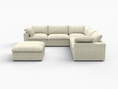 Khaki Linen Blend Modular L Shaped Six Piece Sofa and Chaise Sectional With Ottoman HomeRoots