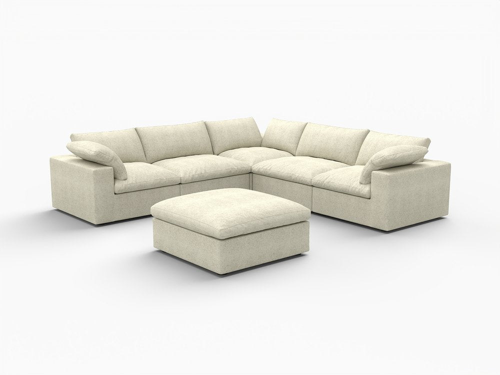 Khaki Linen Blend Modular L Shaped Six Piece Sofa and Chaise Sectional With Ottoman HomeRoots