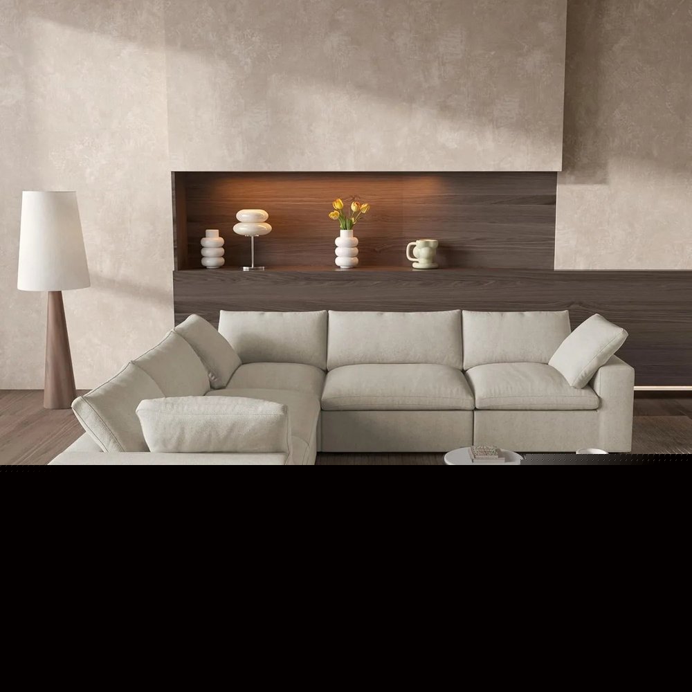 Khaki Linen Blend L Shaped Five Piece Corner Sectional HomeRoots