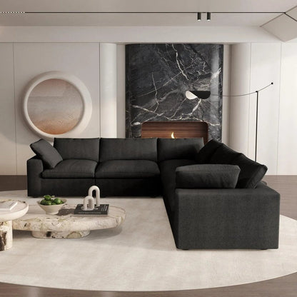 Black Linen Blend Modular L Shaped Five Piece Corner Sectional HomeRoots
