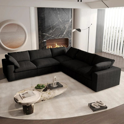 Black Linen Blend Modular L Shaped Five Piece Corner Sectional HomeRoots