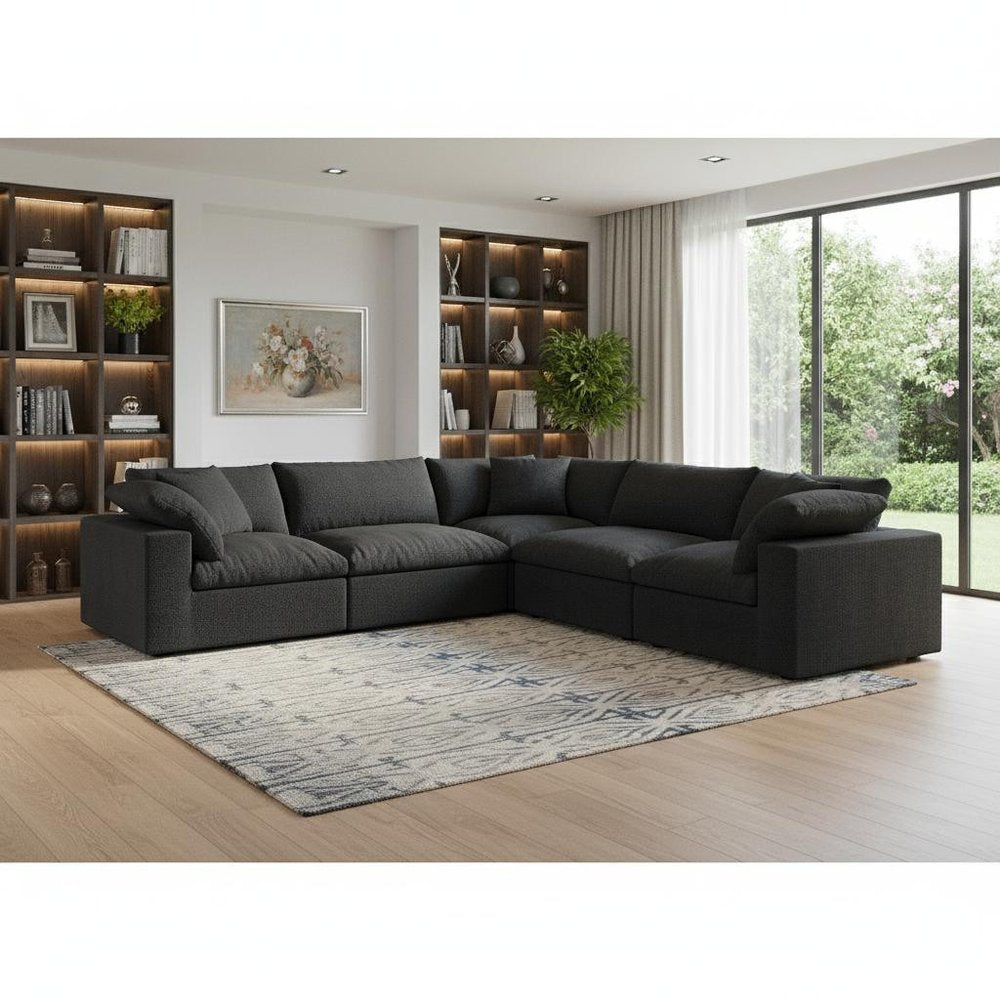 Black Linen Blend Modular L Shaped Five Piece Corner Sectional HomeRoots