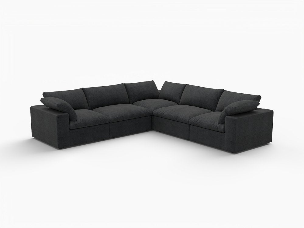 Black Linen Blend Modular L Shaped Five Piece Corner Sectional HomeRoots