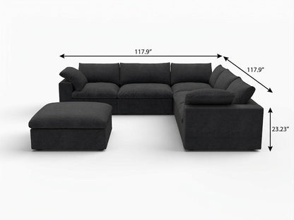 Black Linen Blend Modular L Shaped Six Piece Corner Sectional With Ottoman HomeRoots