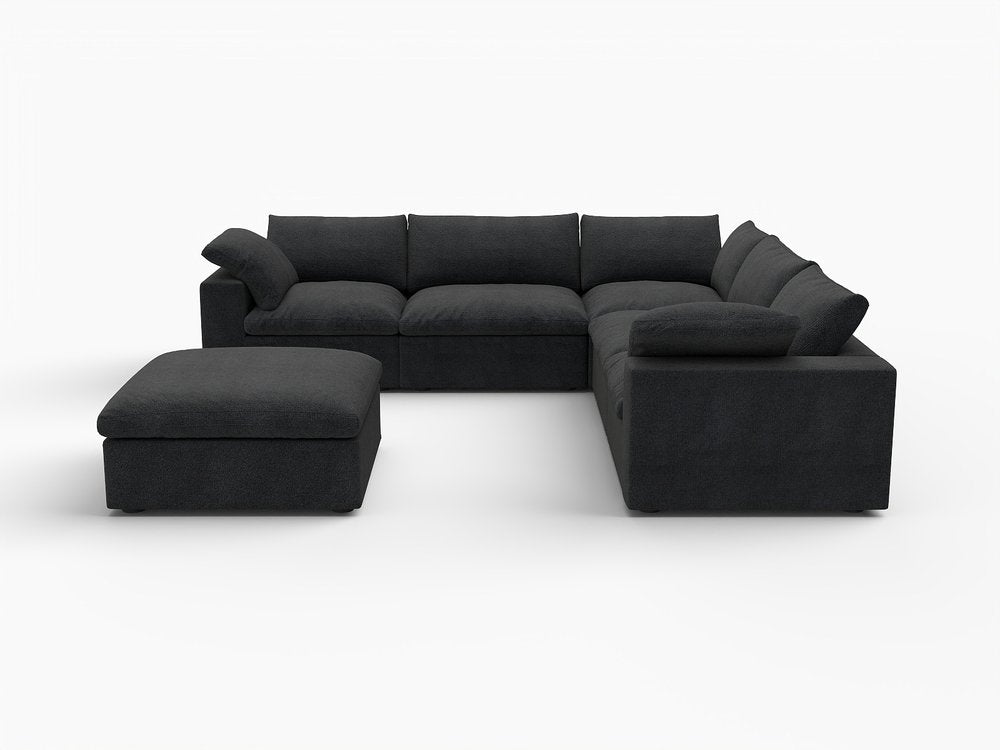 Black Linen Blend Modular L Shaped Six Piece Corner Sectional With Ottoman HomeRoots