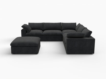 Black Linen Blend Modular L Shaped Six Piece Corner Sectional With Ottoman HomeRoots