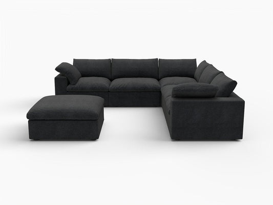 Black Linen Blend Modular L Shaped Six Piece Corner Sectional With Ottoman HomeRoots