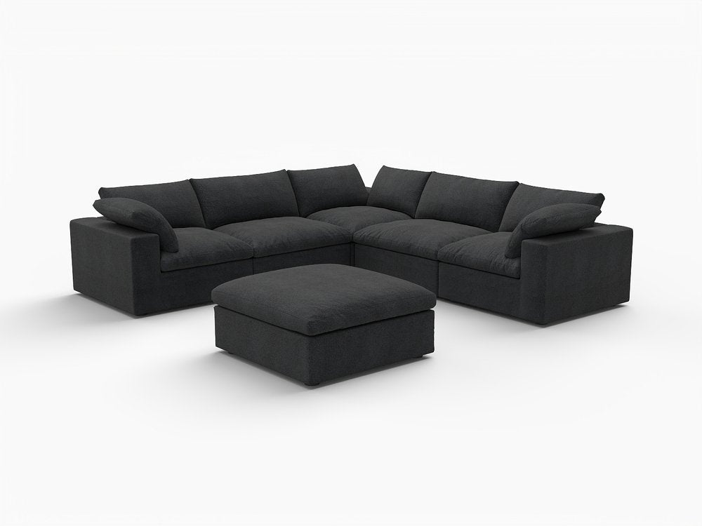 Black Linen Blend Modular L Shaped Six Piece Corner Sectional With Ottoman HomeRoots