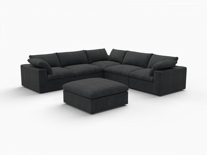 Black Linen Blend Modular L Shaped Six Piece Corner Sectional With Ottoman HomeRoots