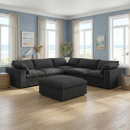 Black Linen Blend Modular L Shaped Six Piece Corner Sectional With Ottoman HomeRoots