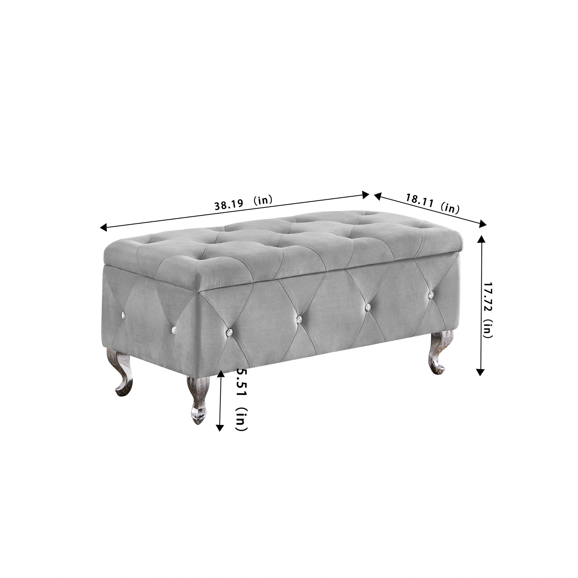Storage Bench Flip Top Entryway Bench Seat with Safety Hinge Storage Chest with Padded Seat Gray Velvet - FurniFindUSA