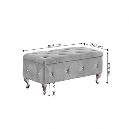 Storage Bench Flip Top Entryway Bench Seat with Safety Hinge Storage Chest with Padded Seat Gray Velvet - FurniFindUSA