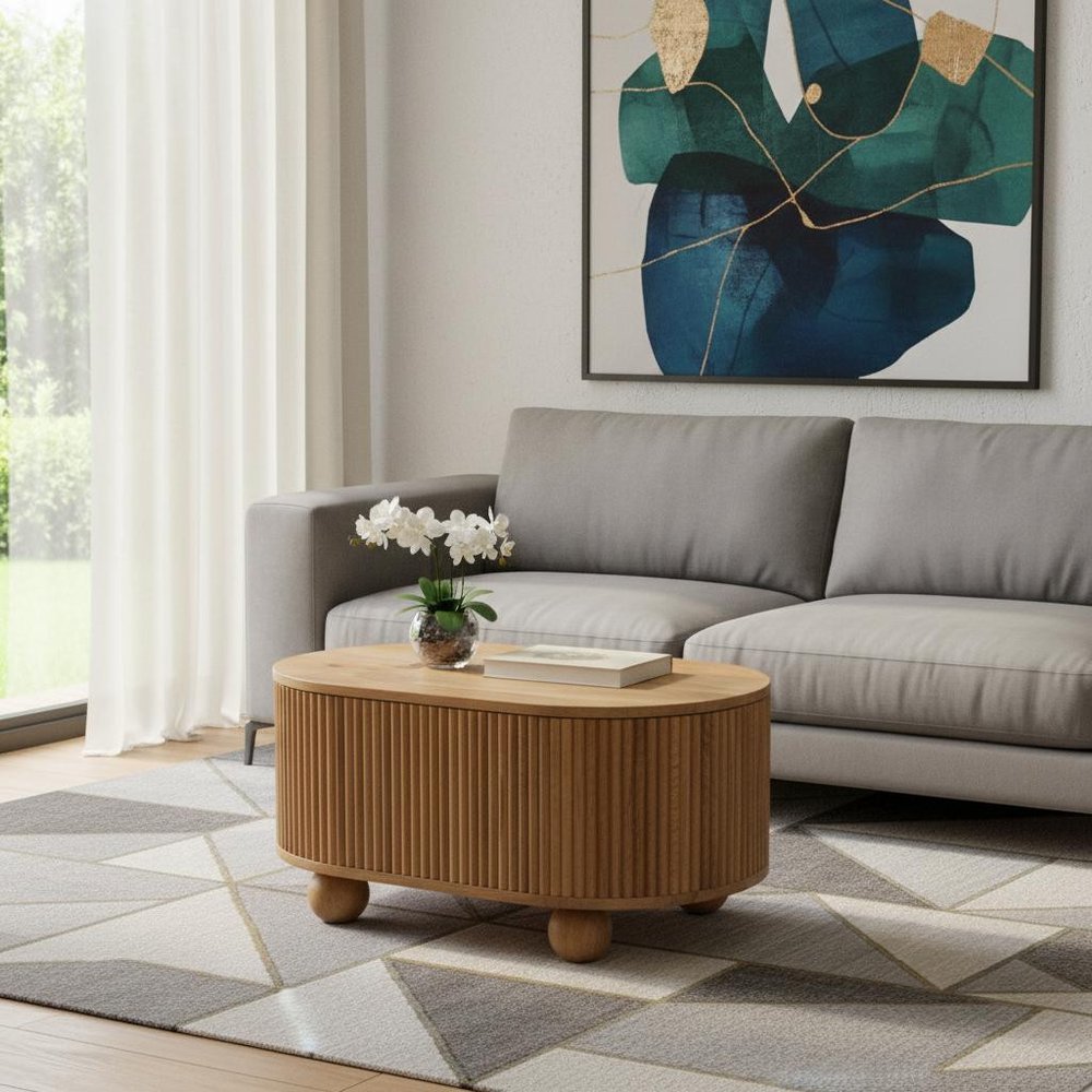 32" Brown Solid Wood Round Solid Coffee Table With Drawer HomeRoots