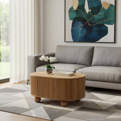 32" Brown Solid Wood Round Solid Coffee Table With Drawer HomeRoots