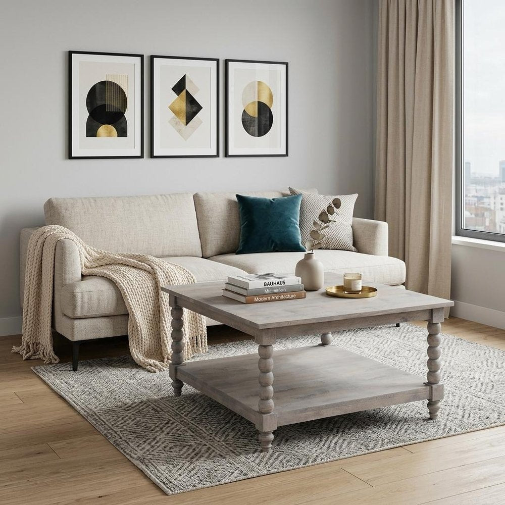 32" Brown Solid Wood Square Coffee Table With Drawer HomeRoots