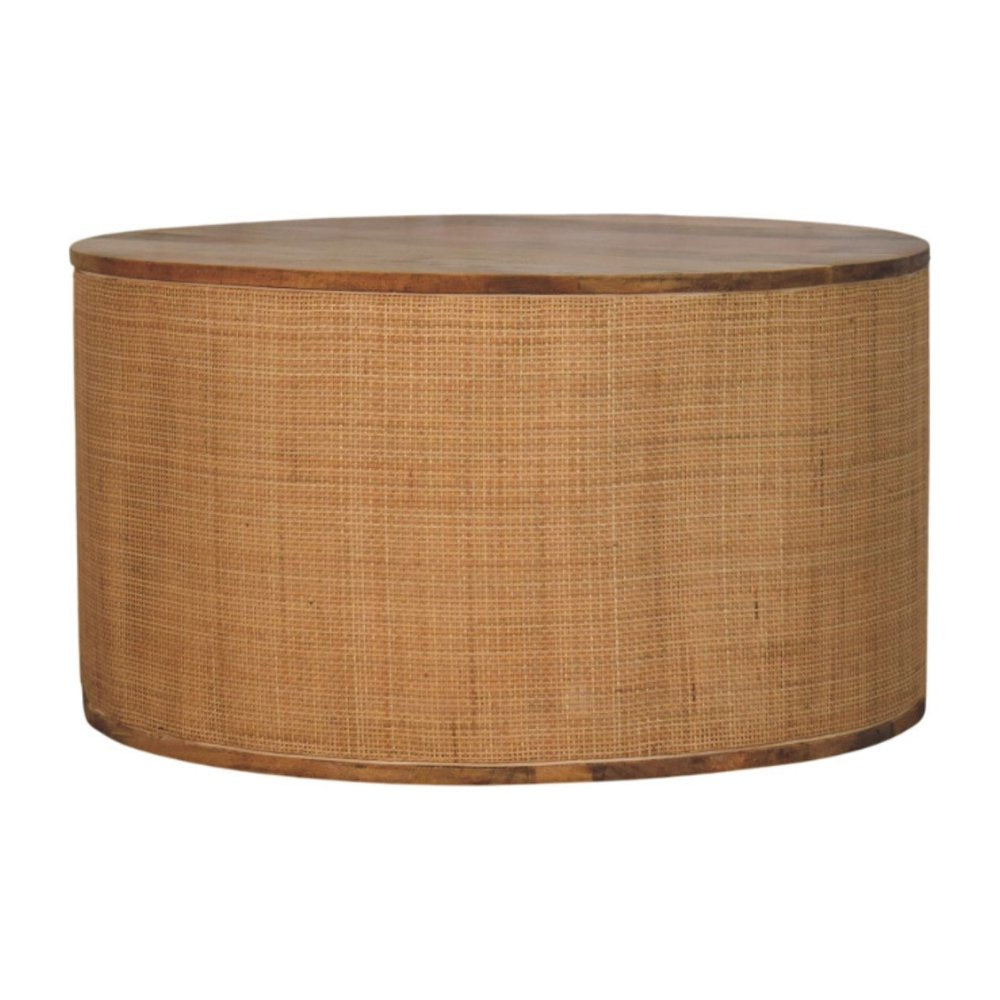 30" Brown Solid Wood and Rattan Round Solid Coffee Table HomeRoots