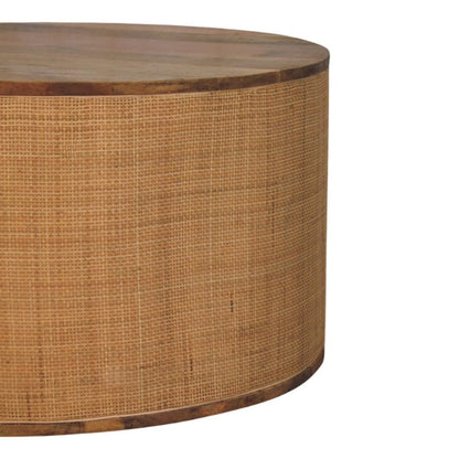30" Brown Solid Wood and Rattan Round Solid Coffee Table HomeRoots