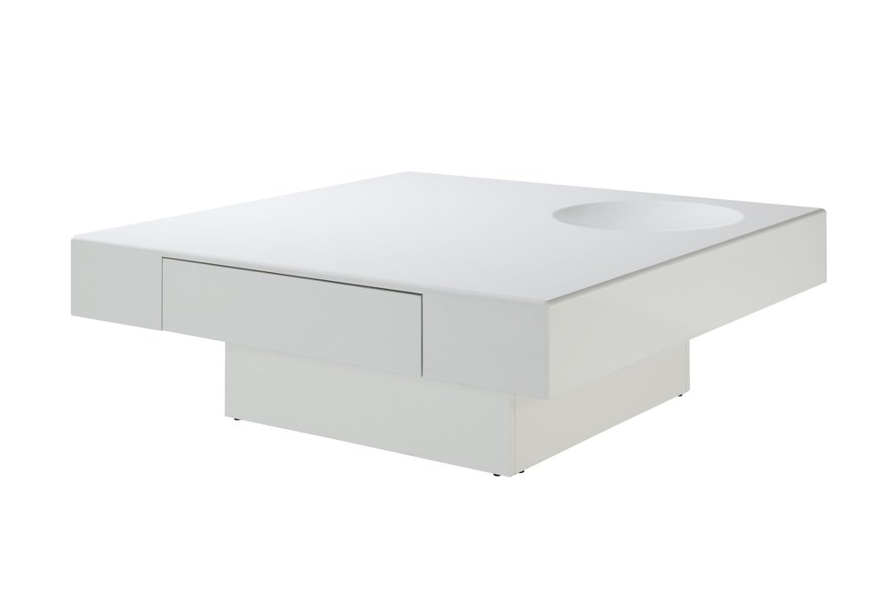 43" White Wood Square Pedestal Coffee Table With Drawer HomeRoots