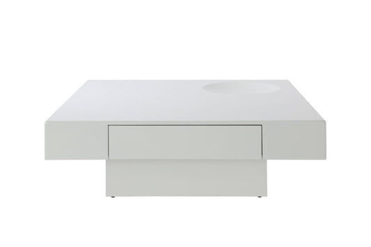 43" White Wood Square Pedestal Coffee Table With Drawer