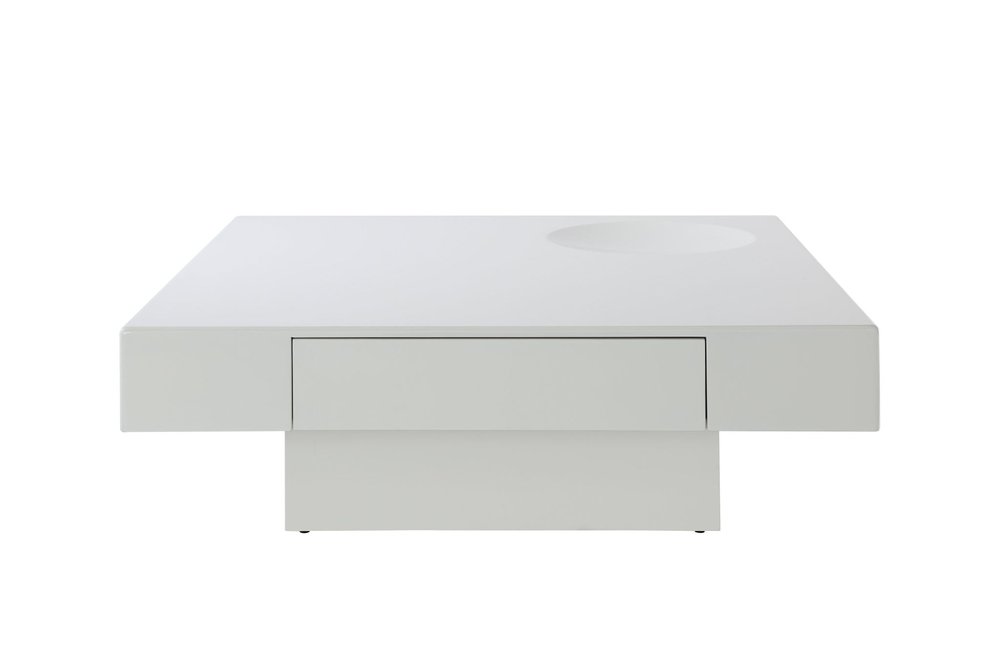 43" White Wood Square Pedestal Coffee Table With Drawer — view 2