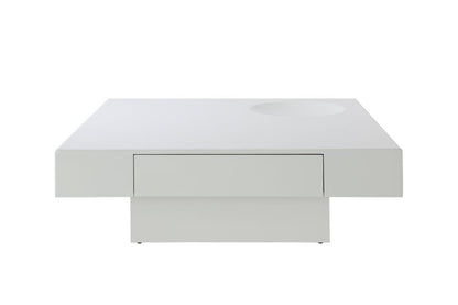 43" White Wood Square Pedestal Coffee Table With Drawer HomeRoots