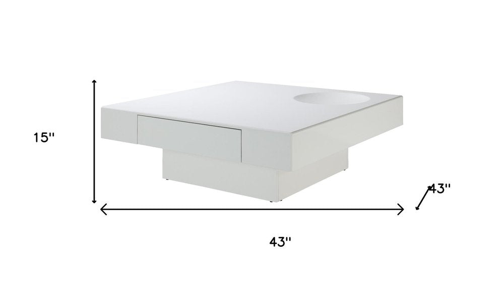 43" White Wood Square Pedestal Coffee Table With Drawer HomeRoots
