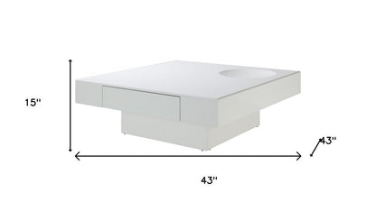43" White Wood Square Pedestal Coffee Table With Drawer HomeRoots
