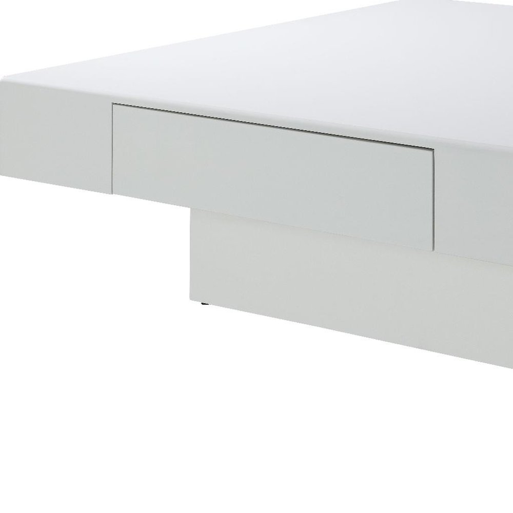 43" White Wood Square Pedestal Coffee Table With Drawer — view 4