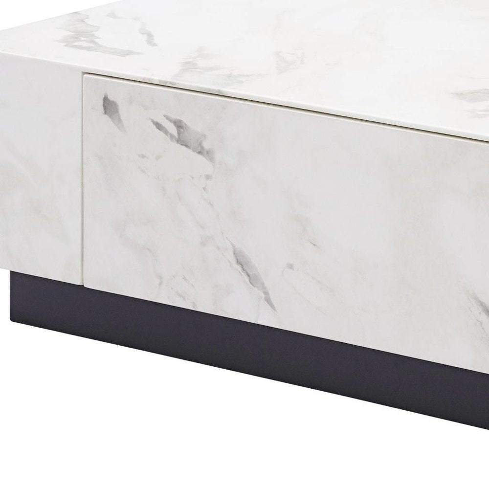 47" White and Black Cement and Wood Square Block Coffee Table With Two Drawers — view 8