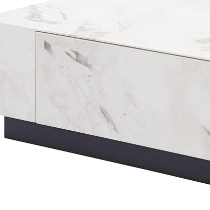 47" White and Black Cement and Wood Square Block Coffee Table With Two Drawers HomeRoots