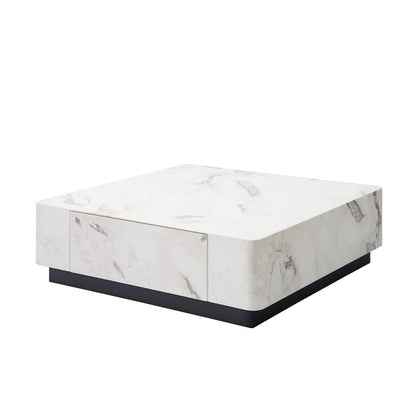 47" White and Black Cement and Wood Square Block Coffee Table With Two Drawers HomeRoots