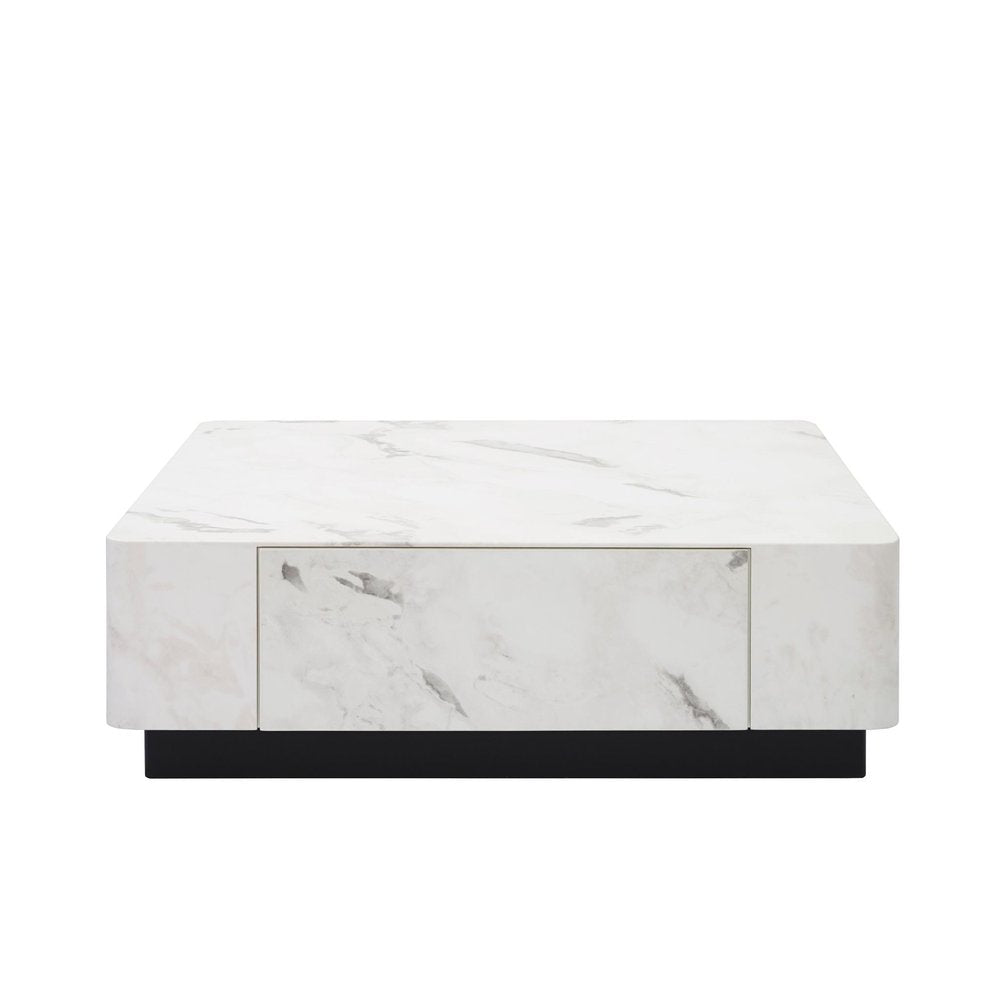 47" White and Black Cement and Wood Square Block Coffee Table With Two Drawers — view 2