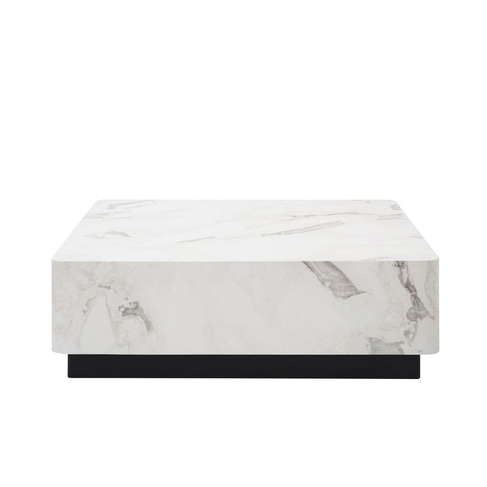 47" White and Black Cement and Wood Square Block Coffee Table With Two Drawers — view 3