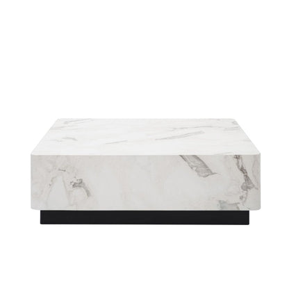 47" White and Black Cement and Wood Square Block Coffee Table With Two Drawers HomeRoots